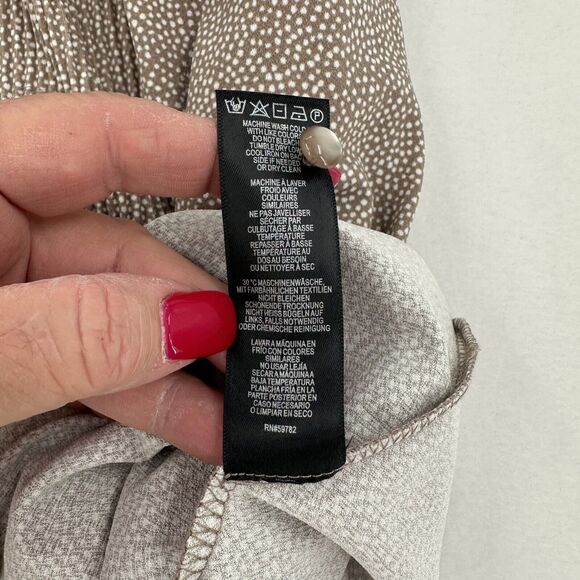 Adrianna Papell Women Sz XL Brown Dot Key Hole Blouse Long Balloon Sleeve Ruffle - Picture 9 of 11